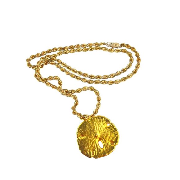 Vintage Gold Sand Dollar Pendant Necklace Rope Chain Beach-Inspired Jewelry Naut - Picture 7 of 8